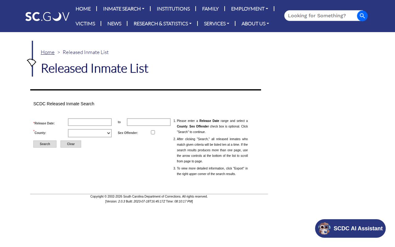 Allendale County released inmate list controls from SCDC